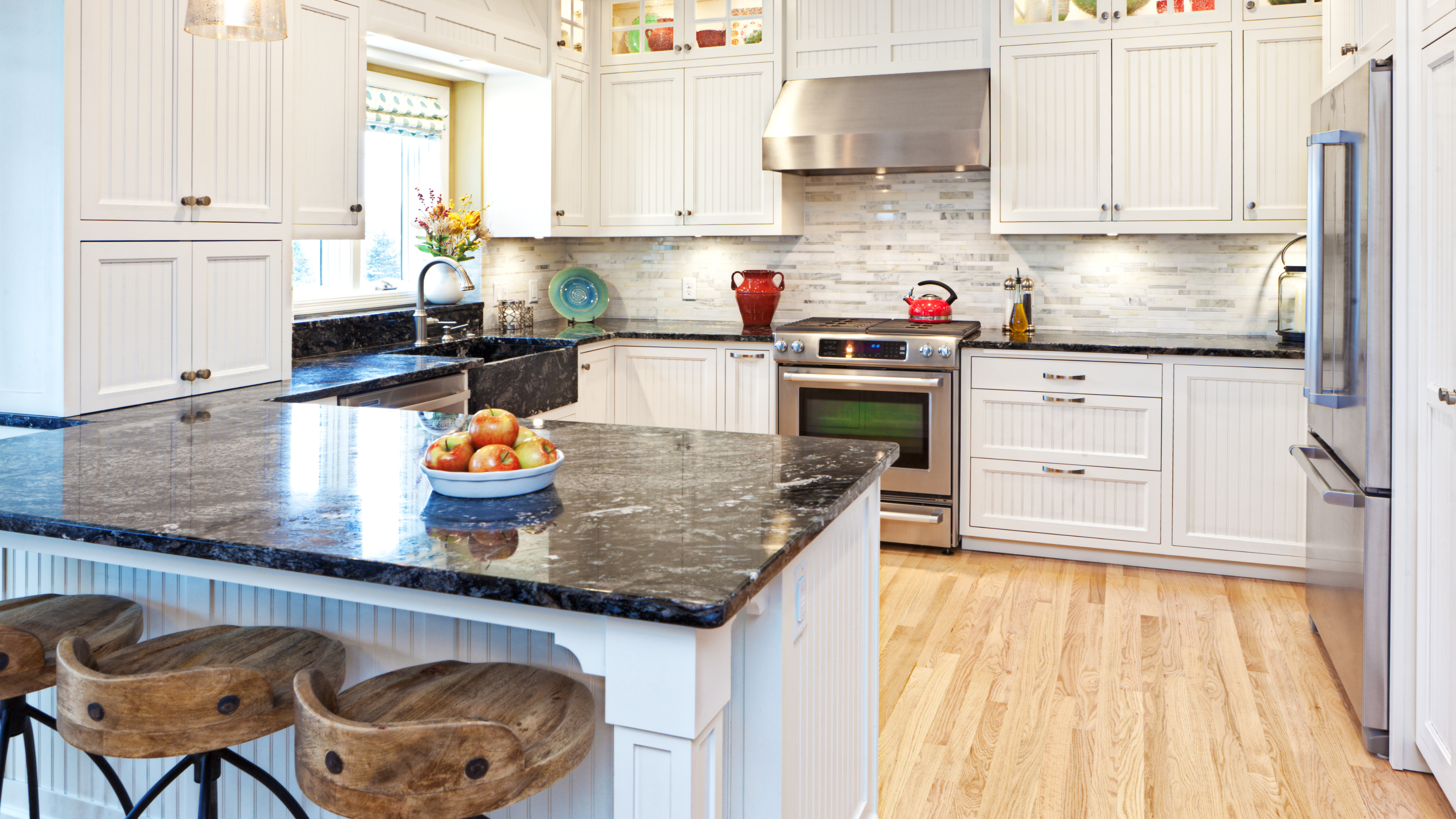 White Kitchen with black countertops