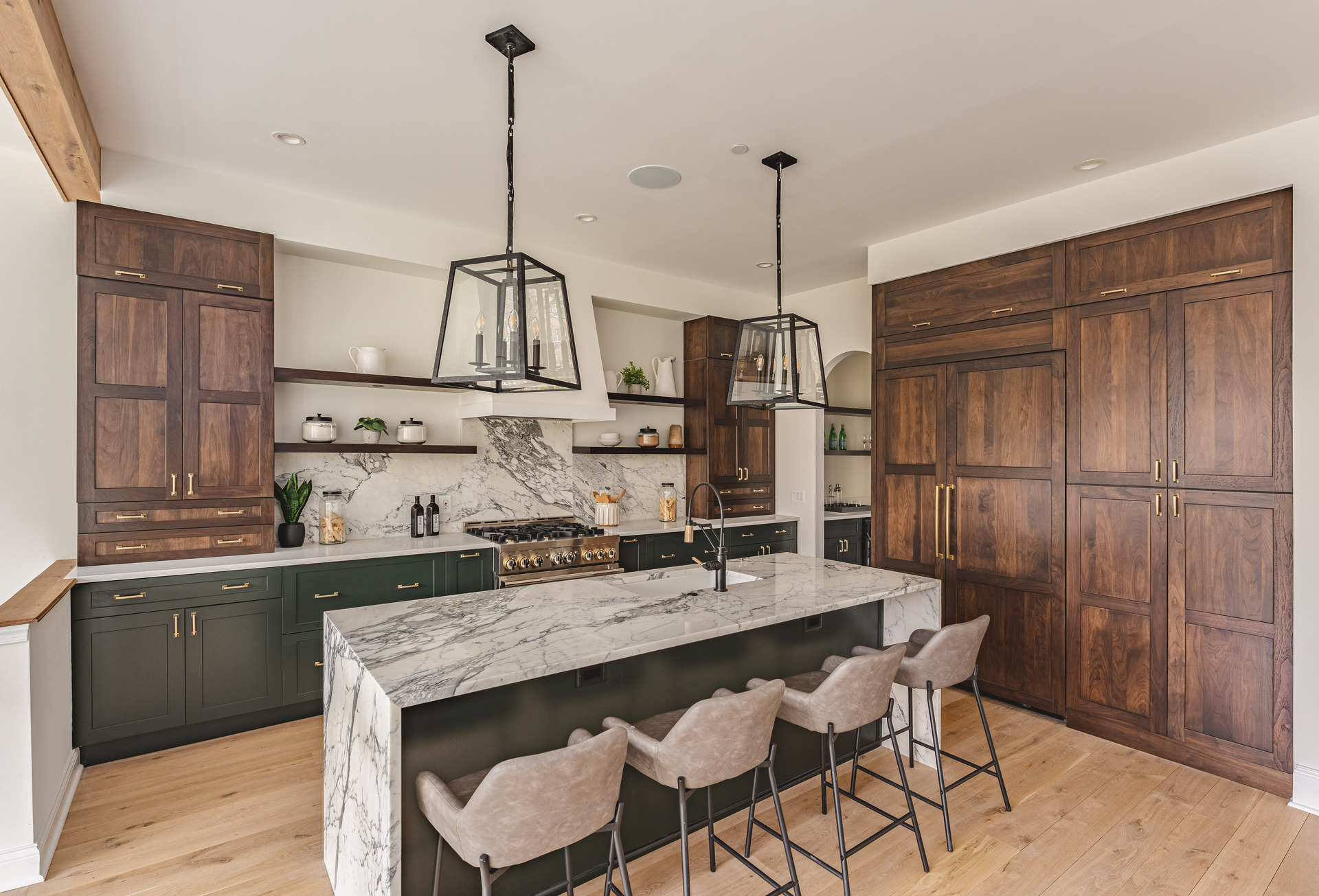 A bright kitchen scene with a dining table and chairs, emphasizing a warm and welcoming atmosphere